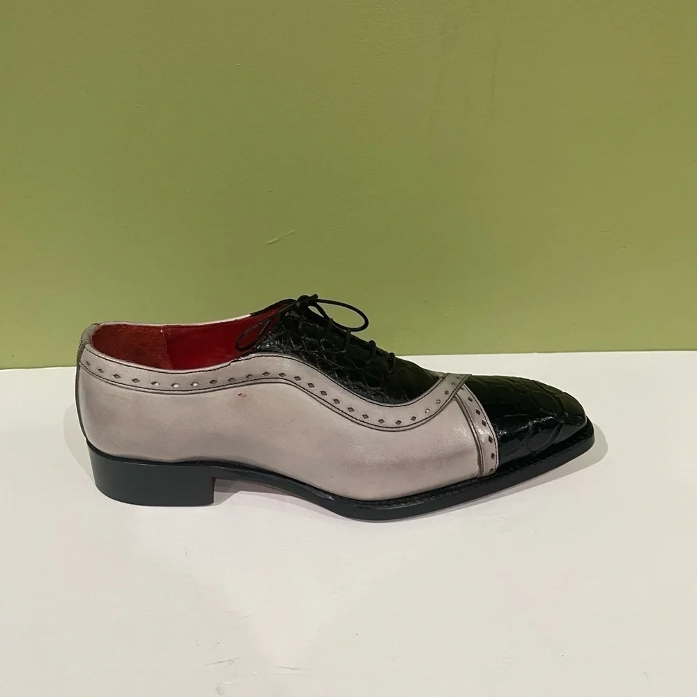 Fennix Italy shoes dressy leather calf /alligator gray/black - Picture 2 of 5